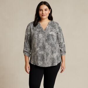 Torrid Harper Blouse 0 US Large Black White Animal Print V-Neck Tunic Top